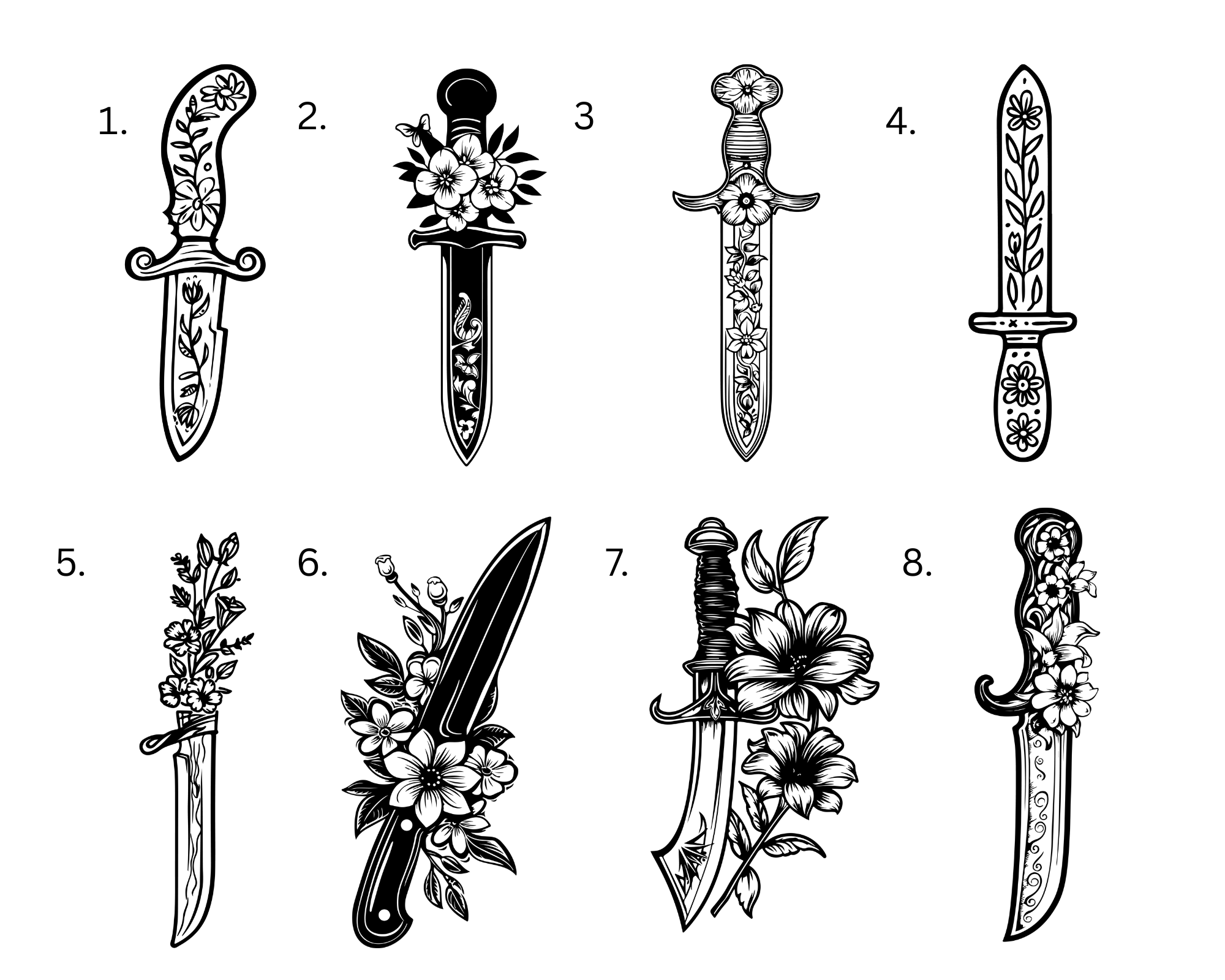 Floral Dagger Keychains