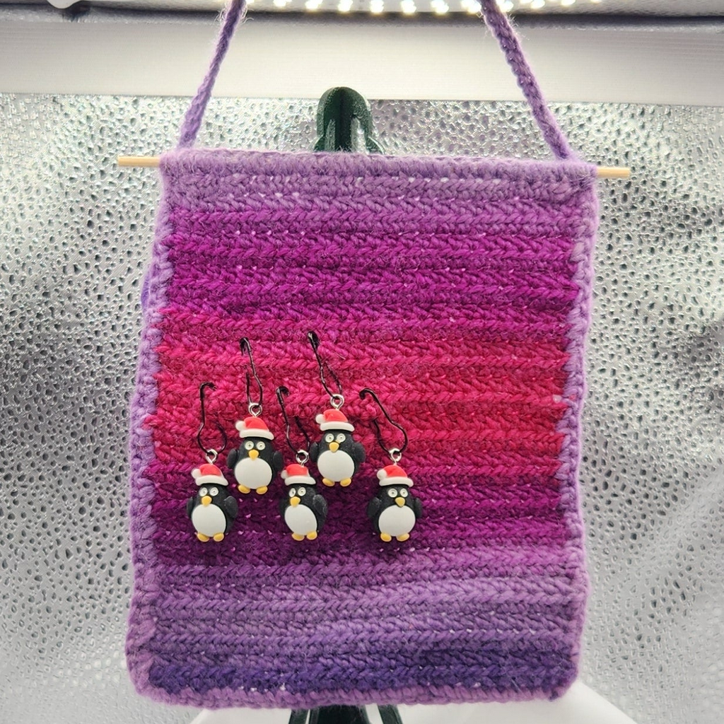 Peguins in Santa Hats Stitch Markers