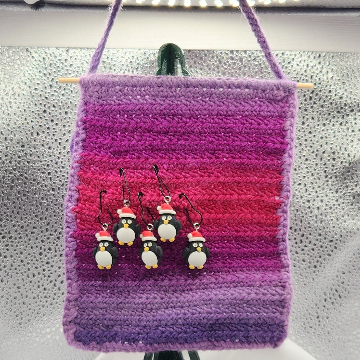 Peguins in Santa Hats Stitch Markers