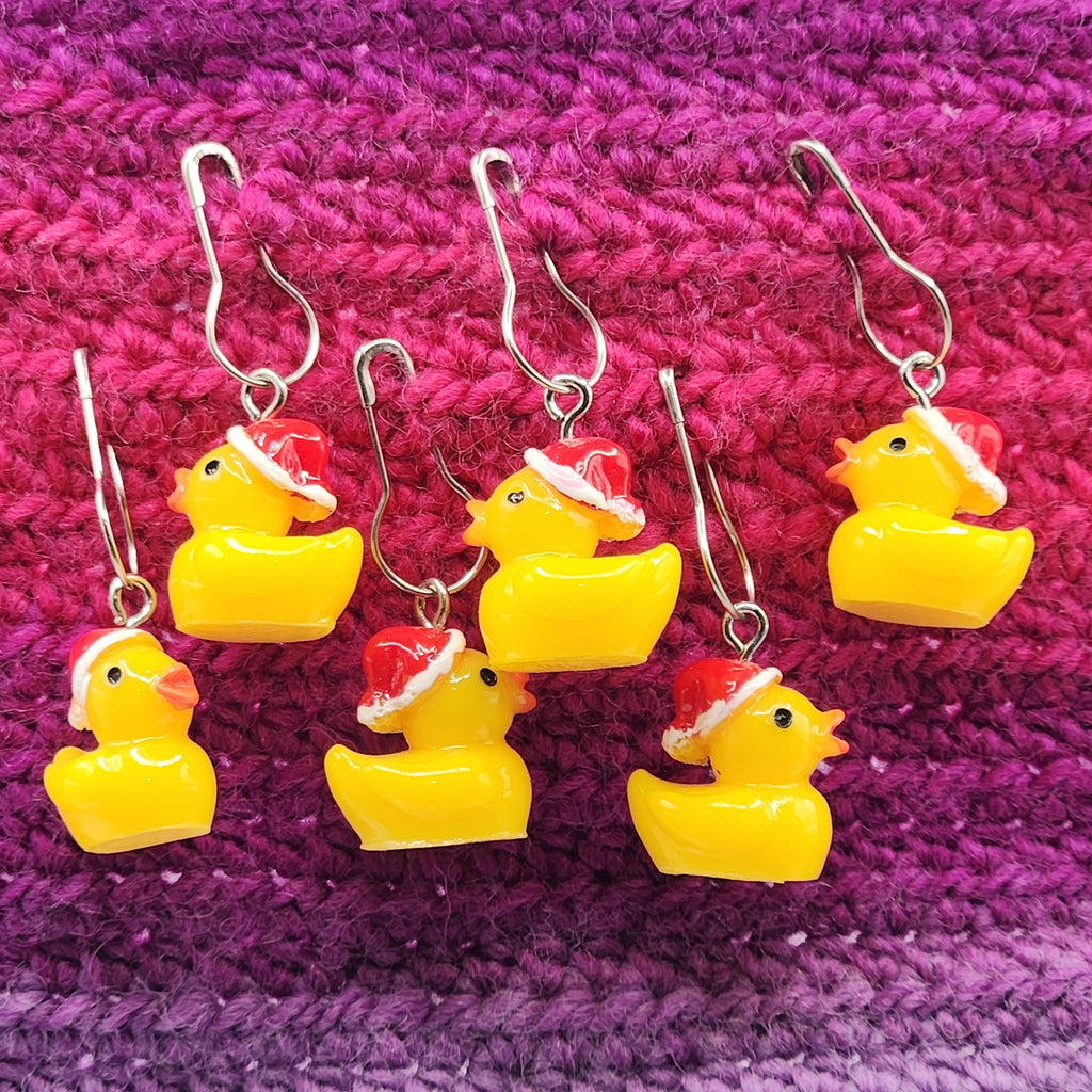 Duckies Wearing Santa Hats Stitch Markers
