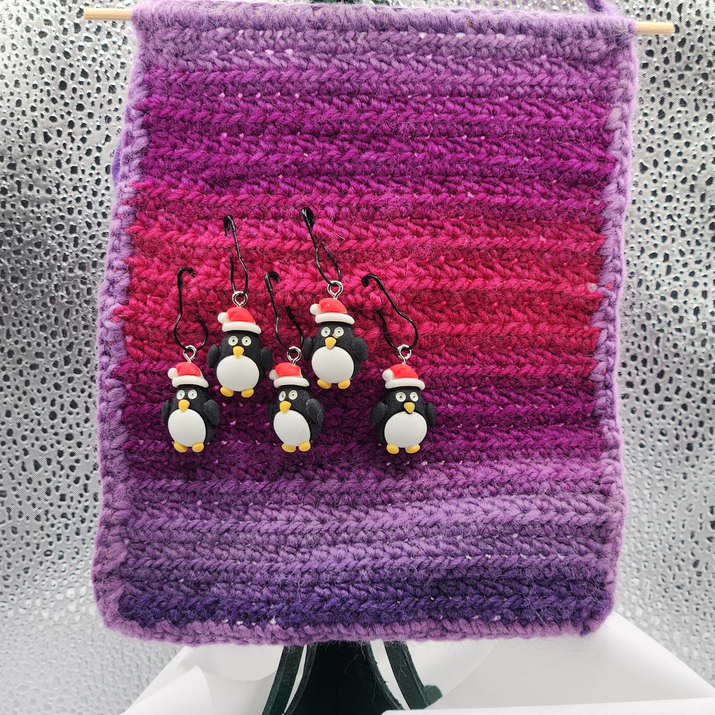 Peguins in Santa Hats Stitch Markers